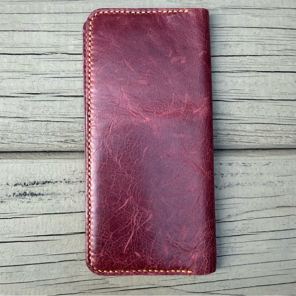 Long Leather Wallet in Burgundy - Picture 5 of 13